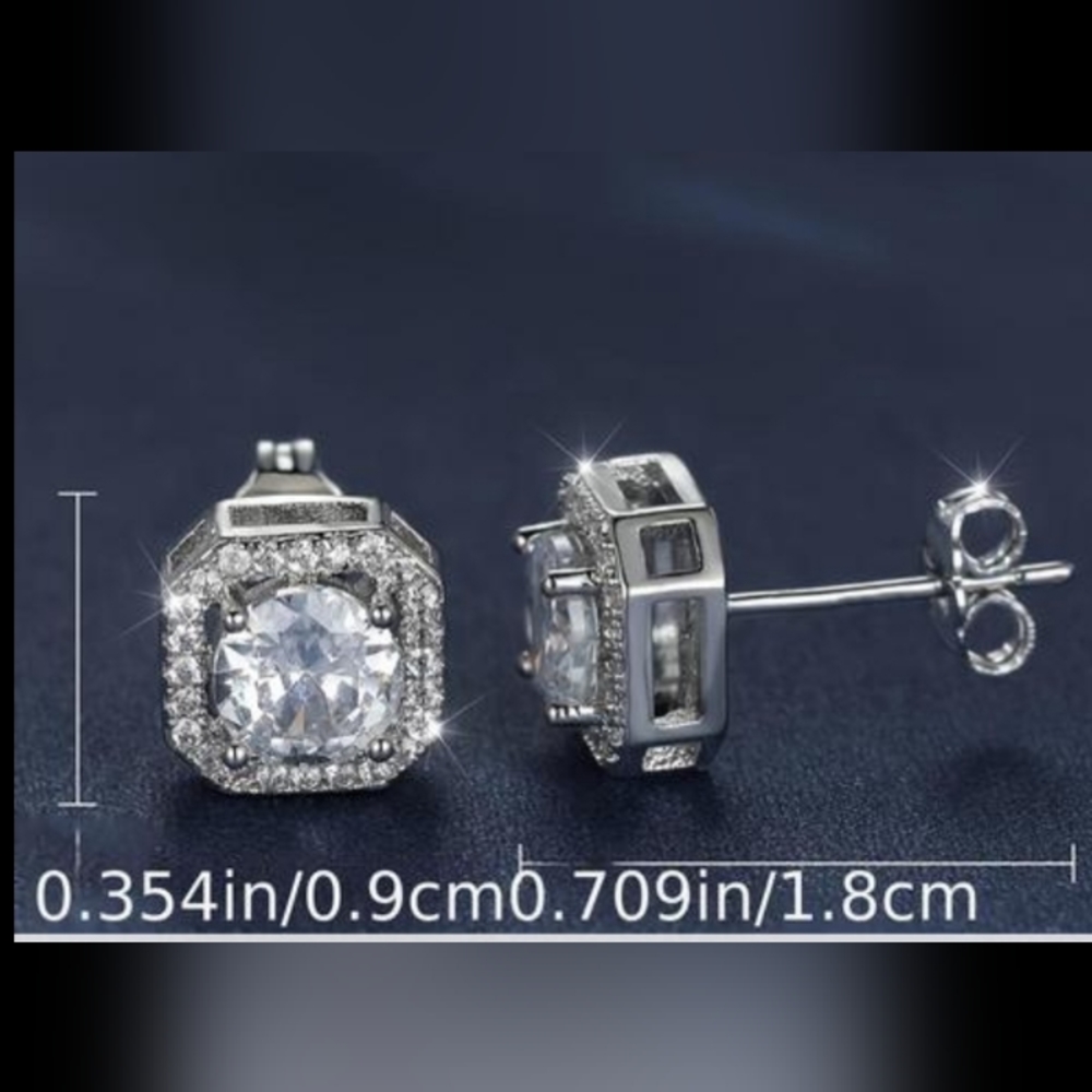 Elegant Ear Stud Round Cut Zircon Square Shaped Post Stud Earrings Ladies Daily